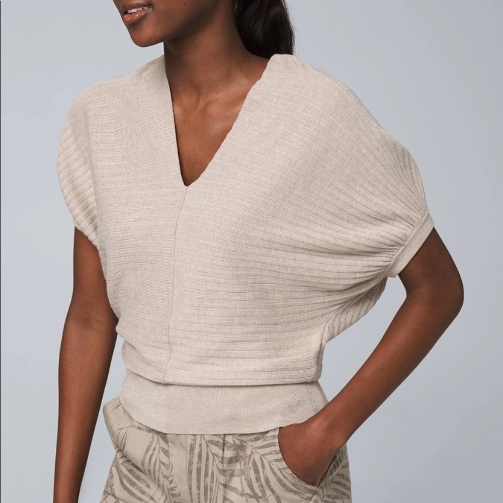 WHBM Double deep V-neck dolman sleeve blouse taupe beige